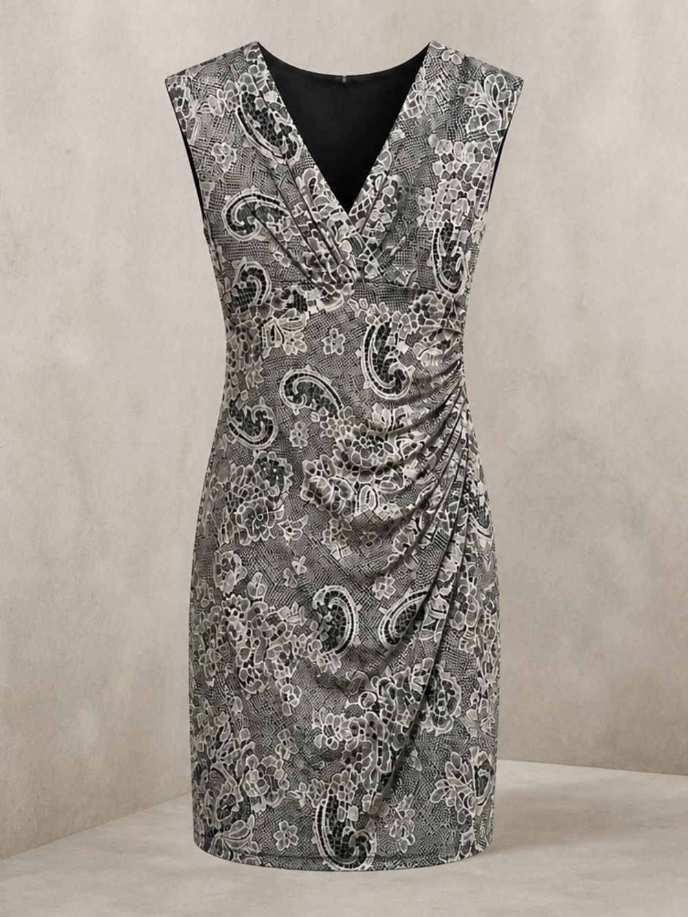 London Times Black & White Paisley Sheath Dress